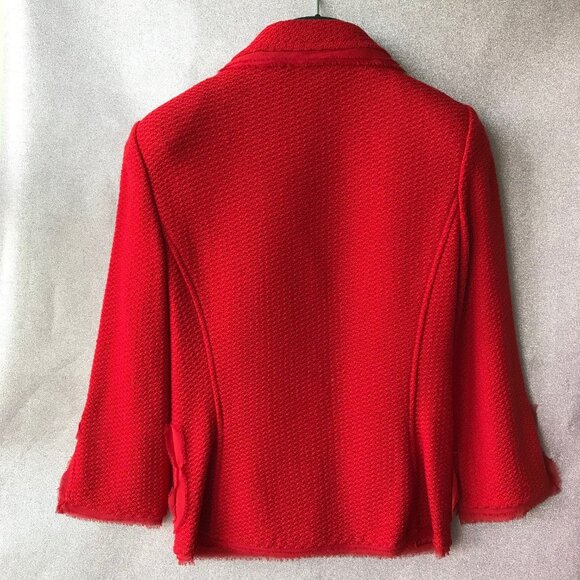 St.John  Knit Blazer Jacket Red 3/4 Sleeve 53% wool 47% Rayon Made in USA - Picture 5 of 12